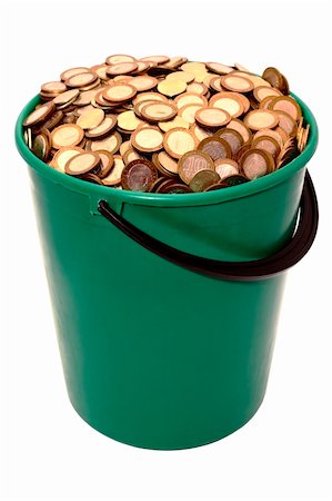 A large bucket full of coins up to the top Stock Photo - Budget Royalty-Free & Subscription, Code: 400-05307350
