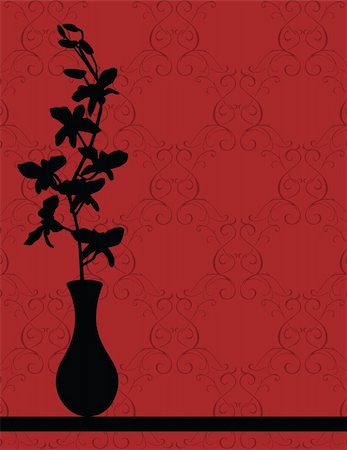 Vector illustration of an orchid in a vase on a red damask background. Stock Photo - Budget Royalty-Free & Subscription, Code: 400-05307624