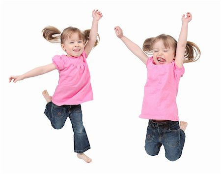 simsearch:400-04850794,k - Adorable and happy little girls jumping in air. isolated on white background Stock Photo - Budget Royalty-Free & Subscription, Code: 400-05308018