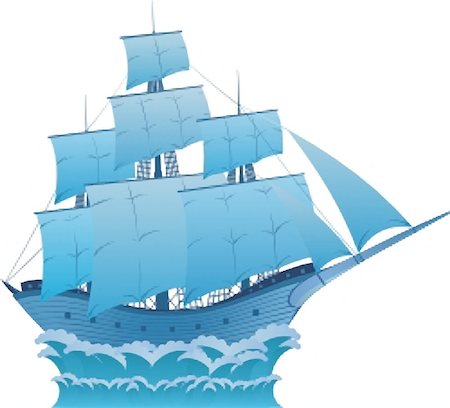 frégate - Ancient wooden blue sailboat on white background can use as emblem. Photographie de stock - Aubaine LD & Abonnement, Code: 400-05308445