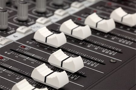 Closeup of audio mixing console. Shallow depth of field Stock Photo - Budget Royalty-Free & Subscription, Code: 400-05308504