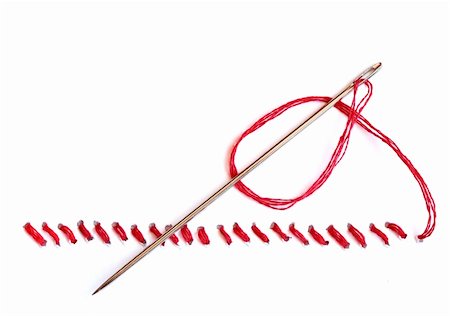 Needle with red thread and seam on white background Stock Photo - Budget Royalty-Free & Subscription, Code: 400-05308890