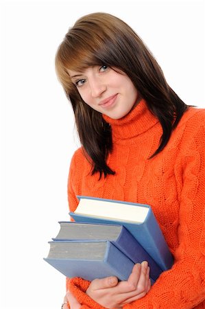 simsearch:400-04829236,k - Young girl with long hair and book on a white background Stock Photo - Budget Royalty-Free & Subscription, Code: 400-05308909