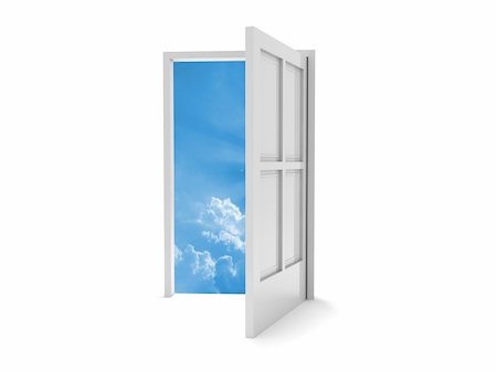 3D rendering of an opened door with a blue sky Stock Photo - Budget Royalty-Free & Subscription, Code: 400-05309667