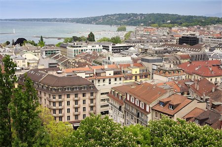 panoramic view of Geneva, Switzerland from Cathedral Saint Pierre Stock Photo - Budget Royalty-Free & Subscription, Code: 400-05300063