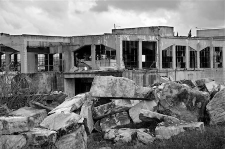simsearch:400-05352419,k - Old marble processing factory. Black and white. Photographie de stock - Aubaine LD & Abonnement, Code: 400-05300190