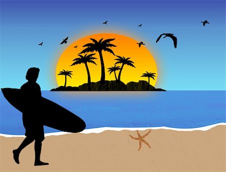 simsearch:400-04124750,k - Surfer on tropical beach background, vector illustration Stock Photo - Budget Royalty-Free & Subscription, Code: 400-05300286
