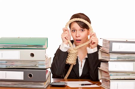 simsearch:400-04336593,k - Woman in office is desperated and puts sling around head for suicide. Stock Photo - Budget Royalty-Free & Subscription, Code: 400-05300368
