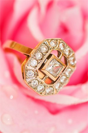simsearch:400-05244104,k - Golden ring against pink rose Stock Photo - Budget Royalty-Free & Subscription, Code: 400-05300415