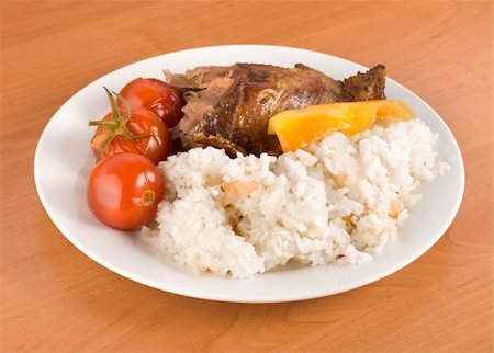 side dish with chicken - Boiled rice with grilled poultry on the table Stock Photo - Budget Royalty-Free & Subscription, Code: 400-05300822