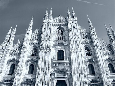 dom cathedral - Duomo di Milano, Milan gothic cathedral church - high dynamic range HDR - black and white Stock Photo - Budget Royalty-Free & Subscription, Code: 400-05300856