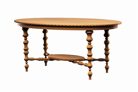 decorative woodcarving - Wood Table isolated over white 3d render Stock Photo - Budget Royalty-Free & Subscription, Code: 400-05301776