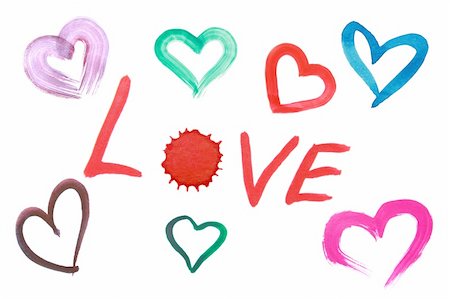 simsearch:400-04801683,k - Collection of watercolor heart and text "love" Stock Photo - Budget Royalty-Free & Subscription, Code: 400-05302347