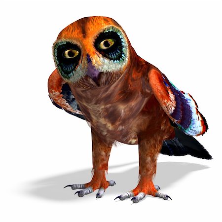 daemon - fantasy owl with rainbow colors. 3D rendering with clipping path and shadow over white Stock Photo - Budget Royalty-Free & Subscription, Code: 400-05303455