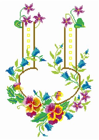 embroidery drawing flower image - Vector illustrations of ukrainian embroidery ornaments, patterns, frames and borders. Photographie de stock - Aubaine LD & Abonnement, Code: 400-05303834