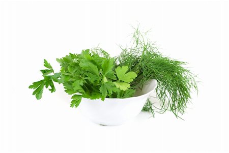 spice gardens - dill and parsley at plate isolated on a white background Stock Photo - Budget Royalty-Free & Subscription, Code: 400-05314070