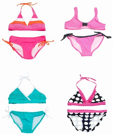 simsearch:400-08400085,k - Set of Four Vibrant Colored Bikini Bathing Suits Isolated on White with a Clipping Path. Photographie de stock - Aubaine LD & Abonnement, Code: 400-05314138