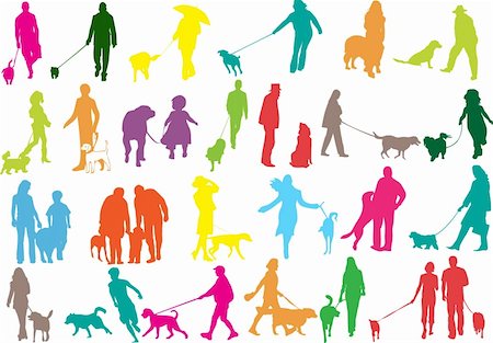 danese (uomo e donna) - Vector illustration of people with dog Fotografie stock - Microstock e Abbonamento, Codice: 400-05314617