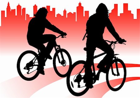 simsearch:400-05747698,k - Vector drawing silhouette of a cyclist boy in city Stock Photo - Budget Royalty-Free & Subscription, Code: 400-05314698