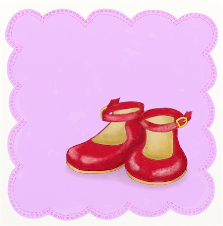 simsearch:400-04939110,k - Stylish little girl red shoes, painted in a childish style, on a pink background Photographie de stock - Aubaine LD & Abonnement, Code: 400-05315264
