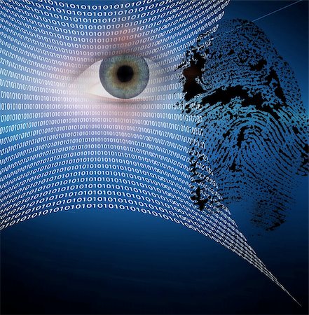 simsearch:400-05946493,k - Binary web and fingerprint with human eye Stock Photo - Budget Royalty-Free & Subscription, Code: 400-05315526