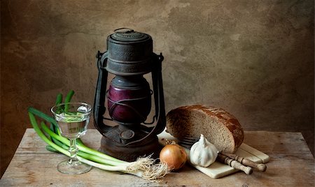 Still life with lamp and various organic vegetables with bread Stock Photo - Budget Royalty-Free & Subscription, Code: 400-05315720