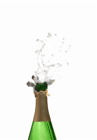popping up - Bottle of champagne with splashes over white background Stock Photo - Budget Royalty-Free & Subscription, Code: 400-05315985