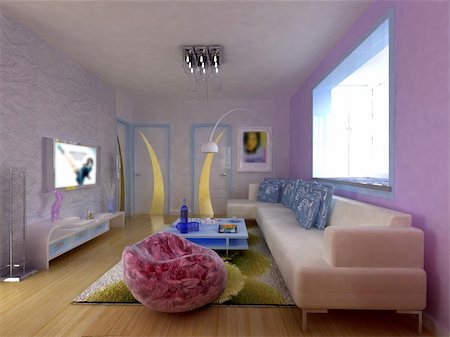 living room with modern style.3d render Photographie de stock - Aubaine LD & Abonnement, Code: 400-05316181