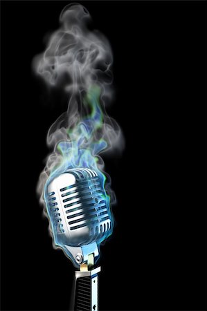 old mic in blue flames. isolated on black. Stock Photo - Budget Royalty-Free & Subscription, Code: 400-05316385
