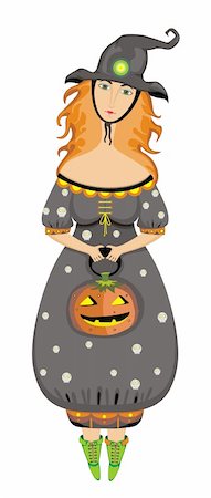 Beautiful witch with a pumpkin on a white background Stock Photo - Budget Royalty-Free & Subscription, Code: 400-05316792