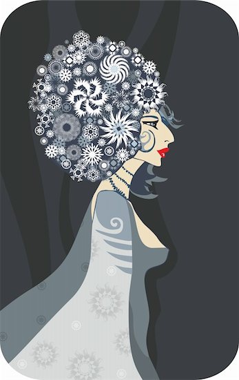 The woman in a profile with red lips and hair from snowflakes Photographie de stock - Libre de Droits (LD), Artiste: onza, Le code de l’image : 400-05316816
