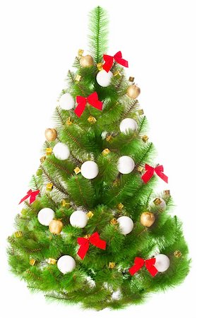 Elegant Christmas tree on a white background decorated with toys Stock Photo - Budget Royalty-Free & Subscription, Code: 400-05317022