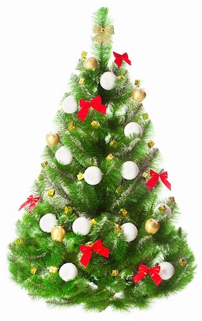Elegant Christmas tree on a white background decorated with toys Stock Photo - Budget Royalty-Free & Subscription, Code: 400-05317036