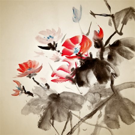 elwynn (artist) - Chinese painting of morning glory, traditional artwork on art paper. Foto de stock - Royalty-Free Super Valor e Assinatura, Número: 400-05317467