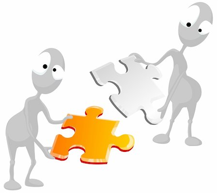 funny aliens - Illustration of two funny aliens assembling a puzzle. Stock Photo - Budget Royalty-Free & Subscription, Code: 400-05317487