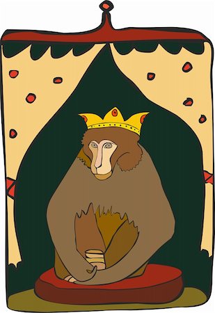 Brown monkey sitting on a throne with a crown on a head Stock Photo - Budget Royalty-Free & Subscription, Code: 400-05317535