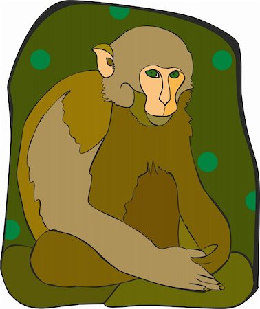 Brown sedentary monkey on a green background Stock Photo - Budget Royalty-Free & Subscription, Code: 400-05317532