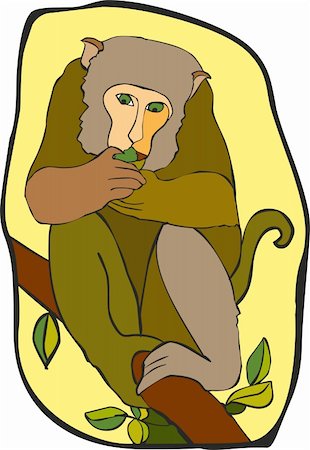 Brown monkey sitting on a branch with a banana Stock Photo - Budget Royalty-Free & Subscription, Code: 400-05317533