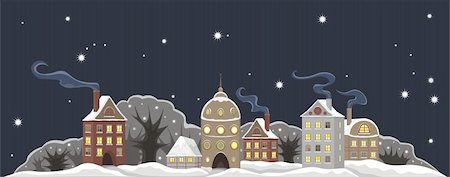 snowflakes on window - Night town on Christmas eve Stock Photo - Budget Royalty-Free & Subscription, Code: 400-05317549
