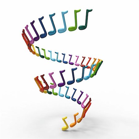 Many-coloured musical notes whirpool. Isolated on white in 3d. Stock Photo - Budget Royalty-Free & Subscription, Code: 400-05318028