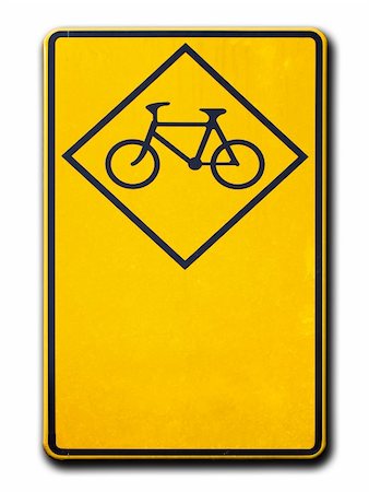 simsearch:400-05100151,k - Yellow warning signs bicycle on white background Photographie de stock - Aubaine LD & Abonnement, Code: 400-05318161