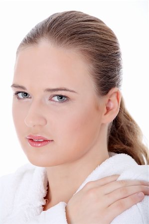 shower teen - Young beautiful caucasian woman after bath, isolated on white Stock Photo - Budget Royalty-Free & Subscription, Code: 400-05318233