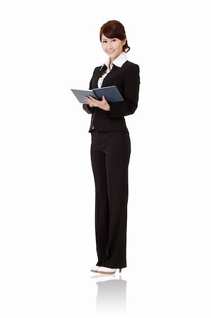 elegant asian woman reading - Young business woman of Asian holding book and smiling, full length portrait isolated on white background. Stock Photo - Budget Royalty-Free & Subscription, Code: 400-05318269