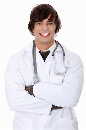 Handsome, happy young doctor isolated on white background Stock Photo - Budget Royalty-Free & Subscription, Code: 400-05318284