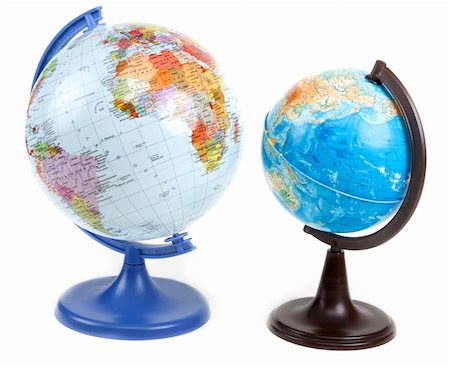 simsearch:400-07953882,k - Two globes on blue and brown stand insulated on white background Stock Photo - Budget Royalty-Free & Subscription, Code: 400-05318337