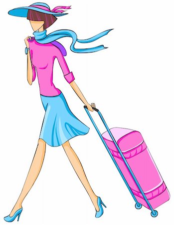 regisser_com (artist) - Illustration of elegant woman in hat travels with a suitcase. Photographie de stock - Aubaine LD & Abonnement, Code: 400-05318530