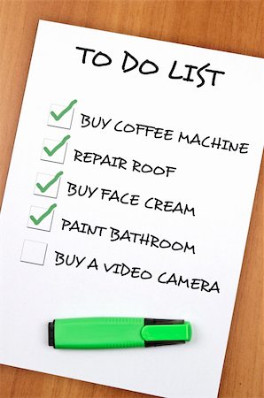 To do list with Buy video camera  not checked Stock Photo - Budget Royalty-Free & Subscription, Code: 400-05319048