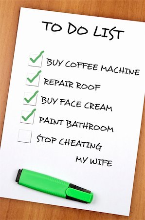 simsearch:673-06025373,k - To do list with Stop cheating my wife not checked Stock Photo - Budget Royalty-Free & Subscription, Code: 400-05319054