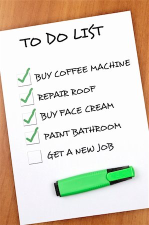 simsearch:673-06025373,k - To do list with Get a new job not checked Stock Photo - Budget Royalty-Free & Subscription, Code: 400-05319065