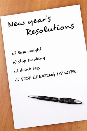 New year resolution Stop cheating wife as most important Stock Photo - Budget Royalty-Free & Subscription, Code: 400-05319081